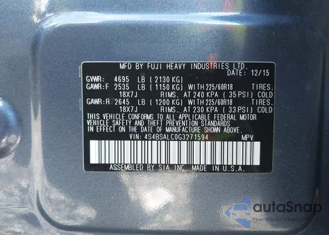 2016 Subaru Outback 2.5I Limited z USA, uszkodzony, nr VIN 4S4BSALC0G3271594